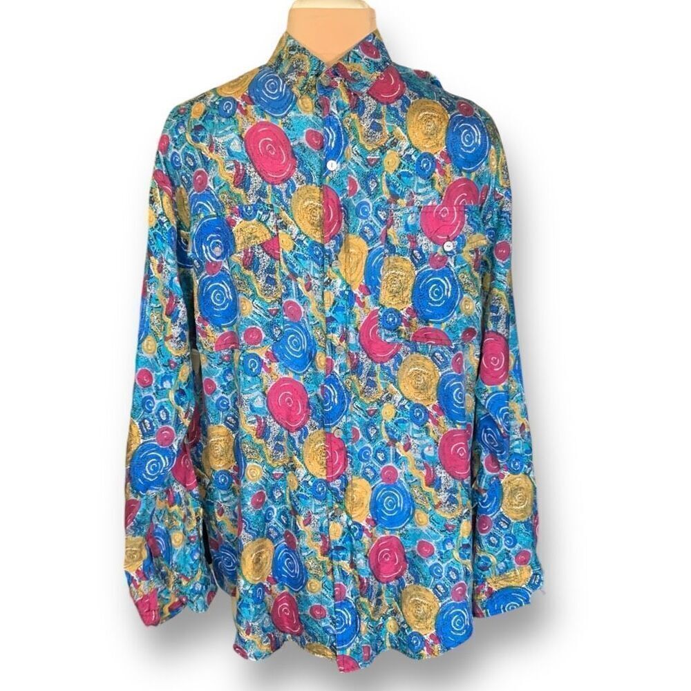 Vintage Substudio Shirt Colorful Abstract Geometric Button Front Long Sleeve Top